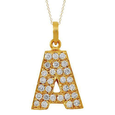 Yellow 14K Solid Yellow Gold Diamond Letter Initial A Pendant 1.00 Ctw